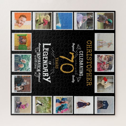 70e verjaardag zwart goud foto collage legpuzzel (Horizontaal)