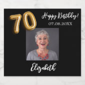 70e verjaardag zwart goud foto sparkling wijnetiket (Enkel label)