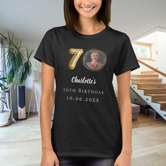 70e verjaardag zwart goud foto t-shirt