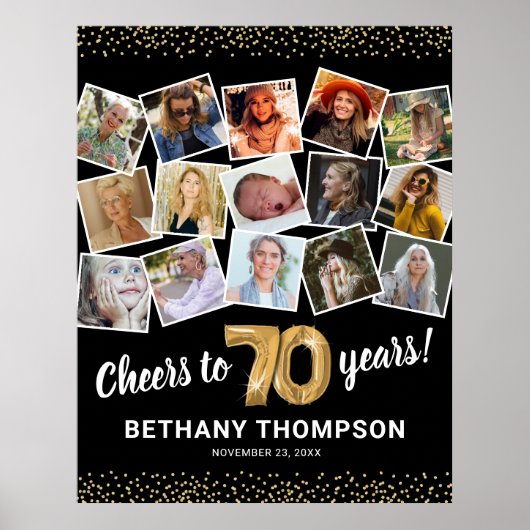 70e verjaardag zwart goud fotofeest poster (Voorkant)