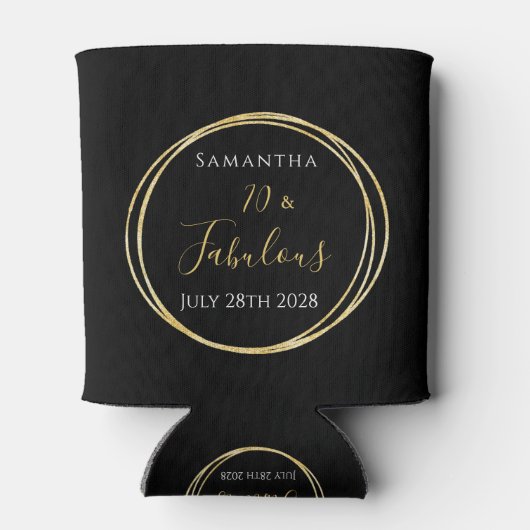 70e verjaardag zwart goud gepersonaliseerde partij blikjeskoeler (Achterkant)