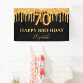 70e verjaardag zwart goud glitter druppels spandoek (Insitu)
