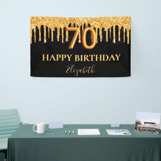70e verjaardag zwart goud glitter druppels spandoek (Beurs)