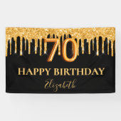 70e verjaardag zwart goud glitter druppels spandoek (Horizontaal)