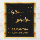 70e verjaardag zwart goud hallo naamscript 70 wijn etiket (Enkel label)