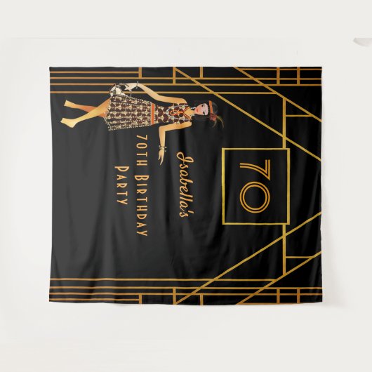 70e verjaardag zwart goud in de kunstdeco van 1920 wandkleed (Voorkant (horizontaal))