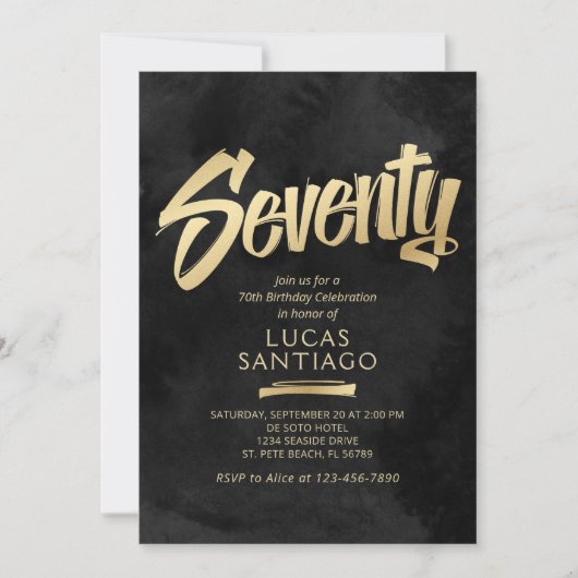 70e verjaardag zwart goud kaart (Voorkant)