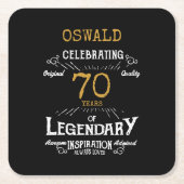 70e verjaardag zwart goud legendarische retro kartonnen onderzetters (Voorkant)