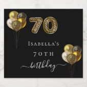 70e verjaardag zwart goud luipaard print ballonnen sparkling wijnetiket (Enkel label)