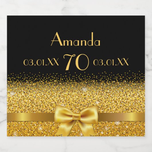 70e verjaardag zwart goud luxueus monogram sparkling wijnetiket (Enkel label)