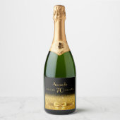 70e verjaardag zwart goud luxueus monogram sparkling wijnetiket (Voorkant)