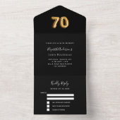 70e verjaardag zwart goud RSVP All In One Uitnodiging (Binnen)