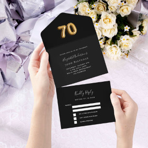 70e verjaardag zwart goud RSVP All In One Uitnodiging