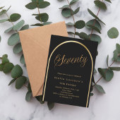 70e verjaardag Zwart Gouden Ark Elegant script Kaart