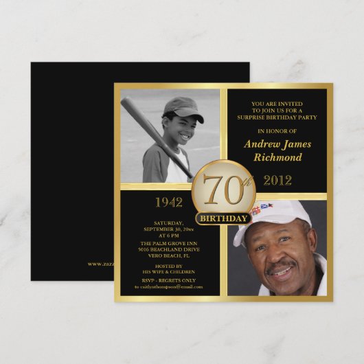 70e verjaardag zwart & gouden foto's - Nu 2 foto's Kaart (Voorkant / Achterkant)