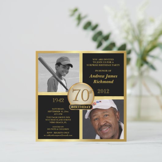 70e verjaardag zwart & gouden foto's - Nu 2 foto's Kaart (Staand voorkant)