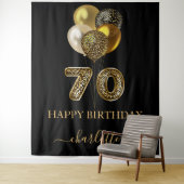 70e verjaardag zwart gouden luipaard naam schrift wandkleed (In situ)