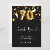 70e verjaardag zwart gouden sterren bedankkaart (Voorkant)