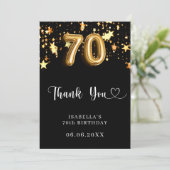 70e verjaardag zwart gouden sterren bedankkaart (Staand voorkant)