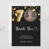 70e verjaardag zwart gouden sterren foto bedankkaart (Voorkant)