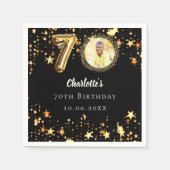 70e verjaardag zwart gouden sterren foto servet (Voorkant)