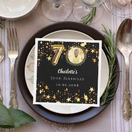 70e verjaardag zwart gouden sterren foto servet
