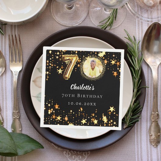 70e verjaardag zwart gouden sterren foto servet