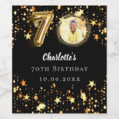 70e verjaardag zwart gouden sterren foto wijn etiket (Enkel label)