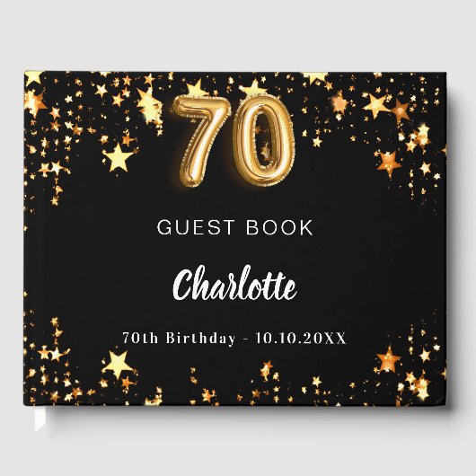 70e verjaardag zwart gouden sterren gastenboek (Voorkant)