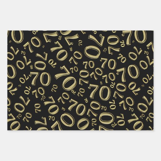 70e verjaardag zwart/goudkleurig patroon 70 inpakpapier vel (Voorkant 2)