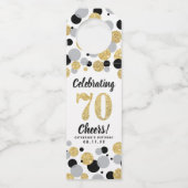 70e Verjaardag Zwart Grijs Goud Glitter Confetti Flessenhanger (Voorkant)