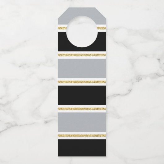 70e Verjaardag Zwart Grijs Goud Glitter Confetti Flessenhanger (Achterkant)