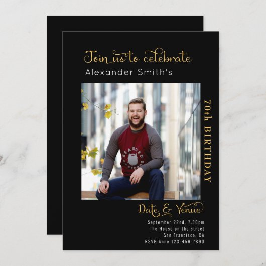 70e verjaardag zwart kaart (Voorkant / Achterkant)