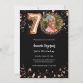 70e verjaardag zwart roos gouden fotosterren luxe kaart (Voorkant)