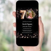 70e verjaardag zwart roos gouden fotosterren luxe kaart