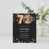 70e verjaardag zwart roos gouden fotouitnodiging (Staand voorkant)