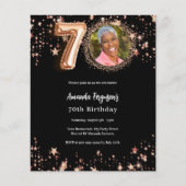 70e verjaardag zwart roos gouden fotouitnodiging (Voorkant)