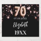 70e verjaardag zwart roos gouden sterren sparkling wijnetiket (Enkel label)