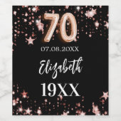 70e verjaardag zwart roos gouden sterren wijn etiket (Enkel label)