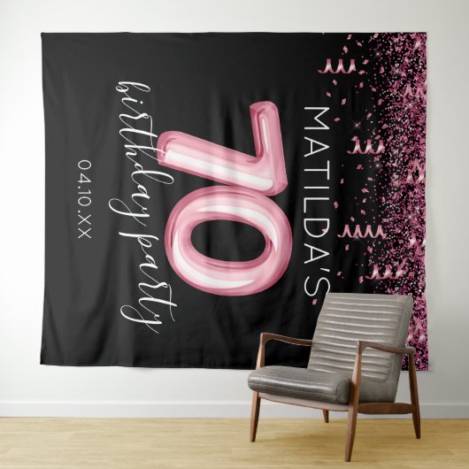 70e verjaardag zwart roze foto achtergrond wandkleed (In Situ (horizontaal))