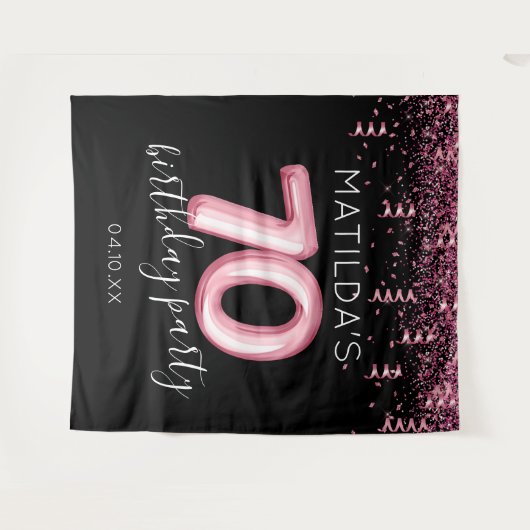 70e verjaardag zwart roze foto achtergrond wandkleed (Voorkant (horizontaal))