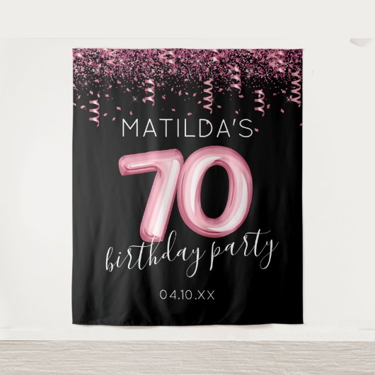 70e verjaardag zwart roze foto achtergrond wandkleed (Voorkant)