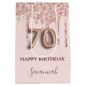 70e verjaardag zwart roze glitter druppelt roos go medium cadeauzakje (Achterkant)