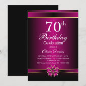 70e verjaardag zwart-roze kaart (Voorkant / Achterkant)