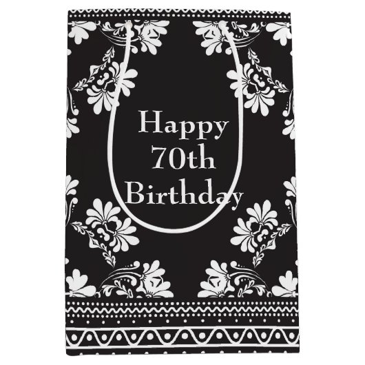 70e verjaardag: zwart-wit Bandanna Medium Cadeauzakje (Voorkant)