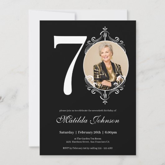 70e verjaardag zwart wit classy aangepaste foto kaart (Voorkant)