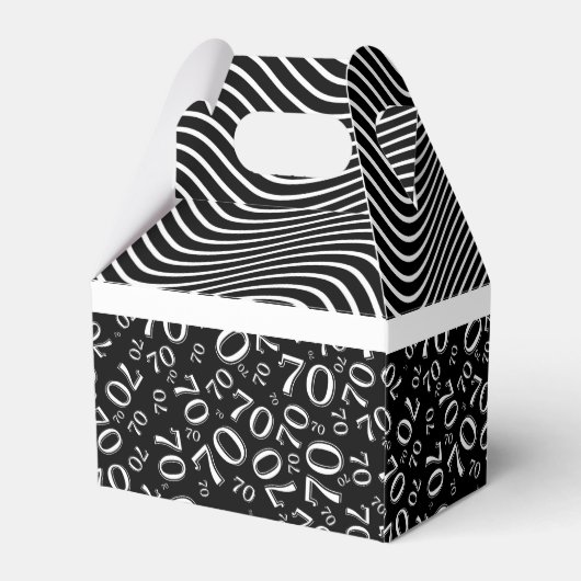 70e verjaardag zwart/wit getallenpatroon bedankdoosjes (Achterkant)