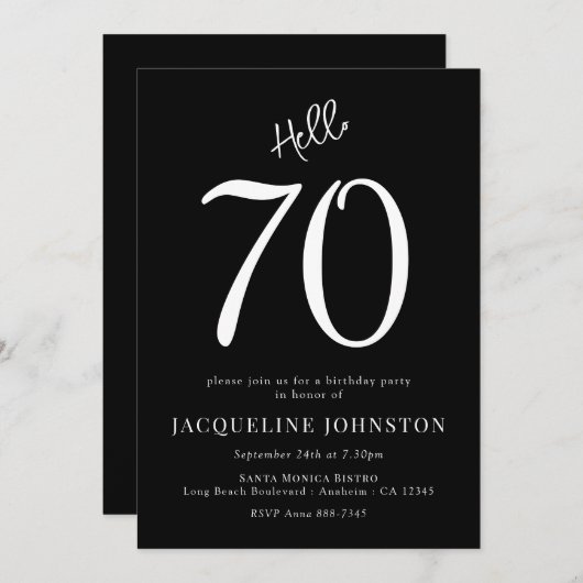 70e verjaardag zwart-wit kaart (Voorkant / Achterkant)