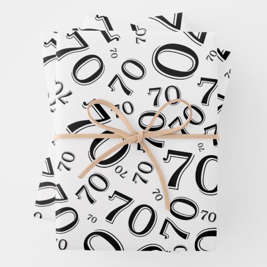 70e verjaardag zwart/wit Random Number Pattern 70 Inpakpapier Vel (In situ)