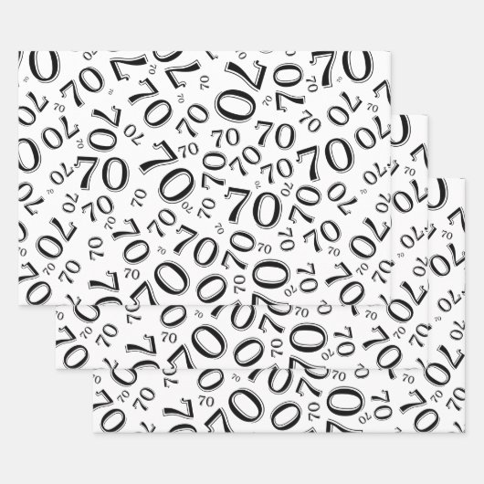 70e verjaardag zwart/wit Random Number Pattern 70 Inpakpapier Vel (Set)